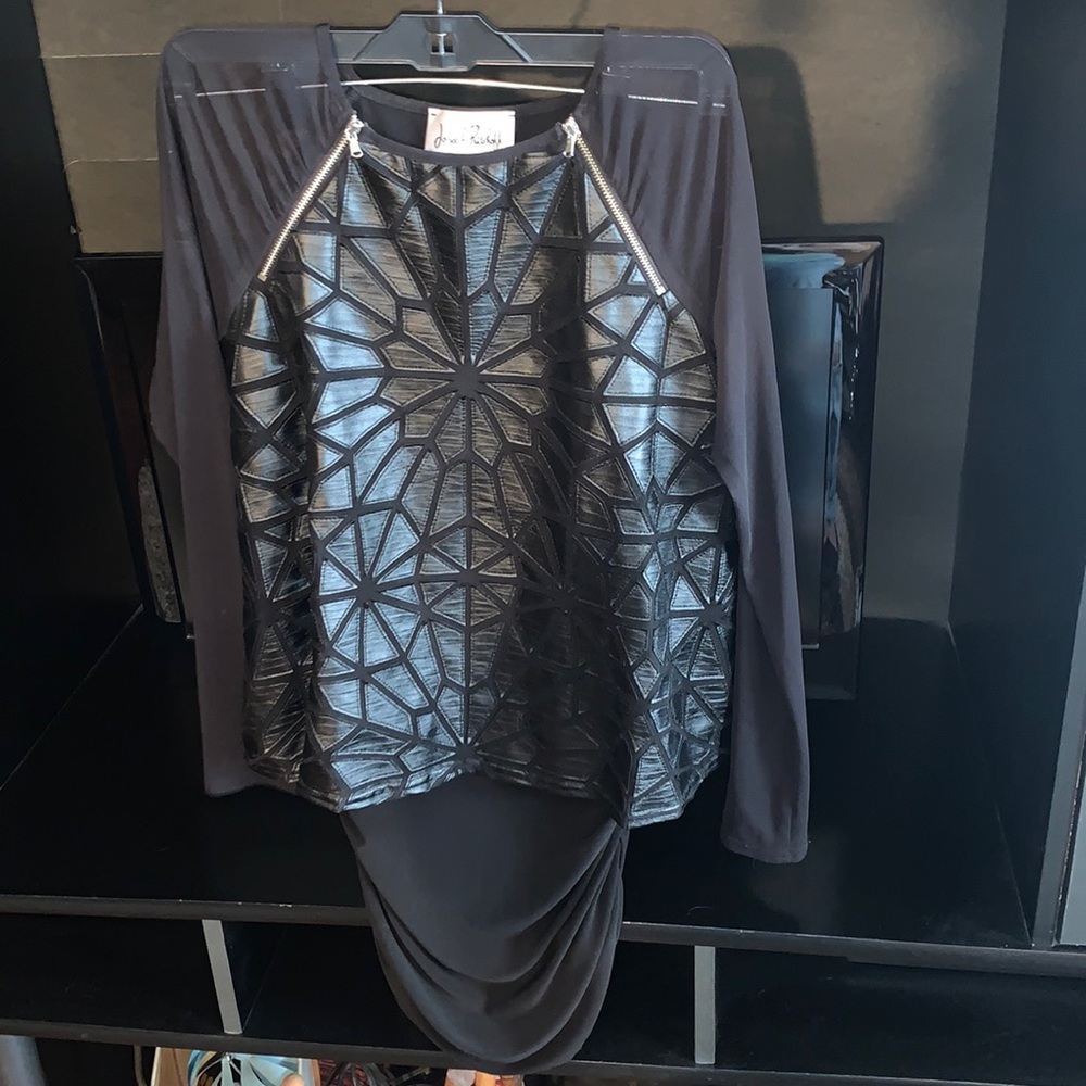 Joseph Ribkoff zippered topper sheer arms leather inserts